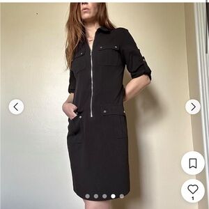 Michael Kors Half Zip Shirt Dress, Black, Size medium